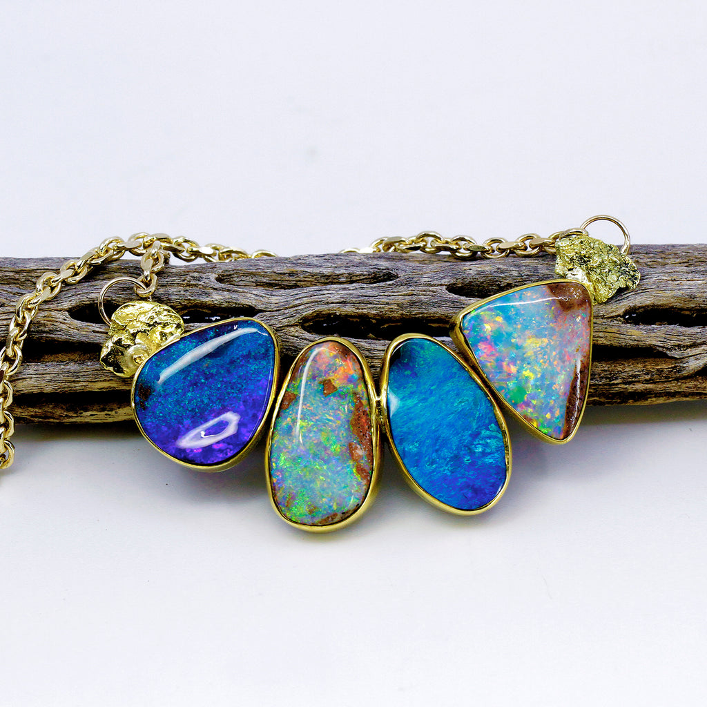 Boulder Opal Necklace Alaskan Gold Nuggets 22k 18k 14k Gold – The