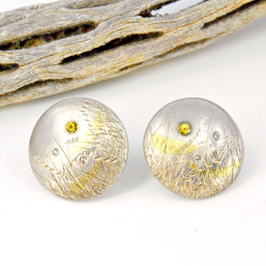 Constance Wicklund-Gildea Post Earrings 18k Gold Silver Diamonds