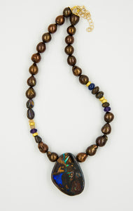 Jennifer-Kalled-boulder-opal-necklace-pearls-gold-beads-amethyst-kalled-gallery
