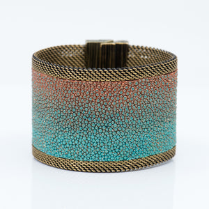Cynthia-Desser-Stingray-cuff-bracelet-gold-toned-teal-orange-brass-mesh-kalled-gallery