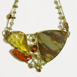cherry jasper orange and yellow mexican opal hessonite garnet necklace 22k gold kalled