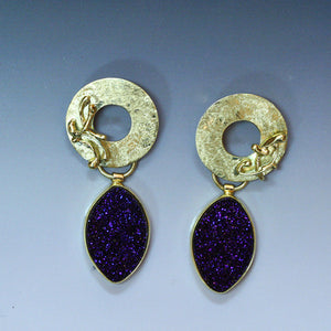 Magenta Drusy Lg. Etruscan Earrings