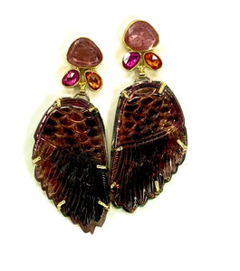 Carved Tourmaline Earring Sapphire 22k 18k Fine Silver