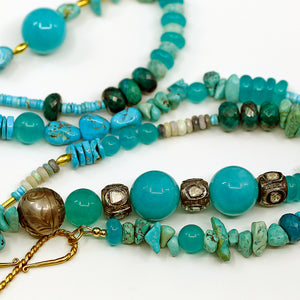Turquoise, Amazonite, Black Opal Beaded Necklace