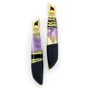 Ametrine Onyx 18k Gold Leaf Quartz Earrings 18k Gold