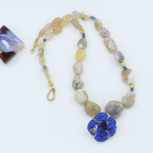 "Get Away With It" Blueberry Azurite Necklace Black Opal Beads 18k Gold Sterling Silver