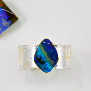 Boulder Opal Cuff Bracelet 22k Gold Sterling Silver