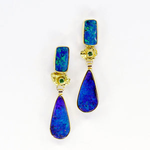 Boulder Opal Earrings Tsavorite Garnet Alaskan Gold Nugget 22k 18k