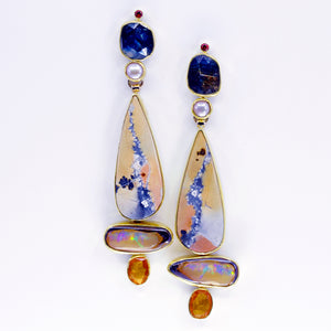 Jasper Earrings Golden Sapphire Boulder Opal Pearl Mandarin Garnet 22k 18k Gold