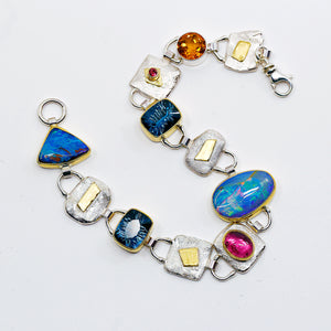 Boulder Opal Link Bracelet Tourmaline Topaz Spessartite Garnet Sapphire 22k 18k SS
