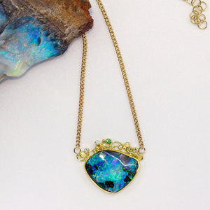 Boulder Opal Necklace Diamonds Tsavorite Garnet 22k 18k