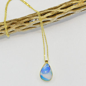 Boulder Opal Pendant 22k 14k Gold Chain SS