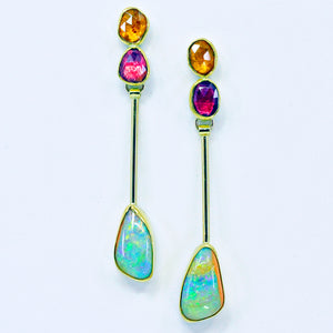 Boulder Opal Earring Spinel Spessartite Garnet 22k 18k Gold
