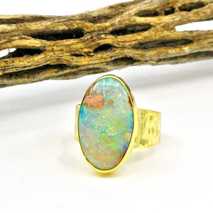 Opal Petrified Wood Ring 22k 18k Gold
