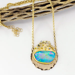 "Radiance" Boulder Opal Necklace Diamonds 22k 18k 14k