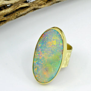 Opal in Petrified Wood Wide Band Ring 22k 18k Gold
