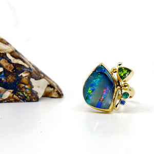 Boulder Opal Ring Peridot Emerald Blue Sapphire 22k 18k 14k – The