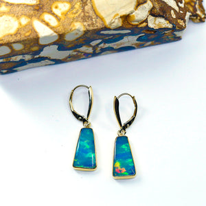 Dowdy Opal Earrings Ethiopian Opal 22k 14k gold Lever Back