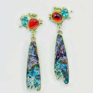 Chrysocolla and Copper Earring Apatite Spinel 22k 18k Gold