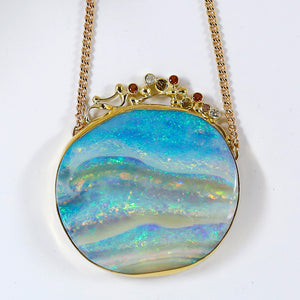"Poseidon's Realm" Boulder Opal Necklace Sapphire Diamond 22k 18k 14k Gold