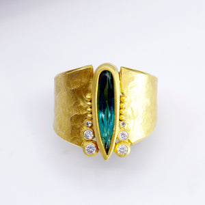 Rosario Garcia 18k Gold Ring Green Tourmaline Diamonds