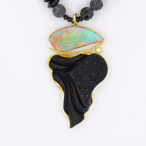 boulder-opal-carved-onyx-drusy-22k-18k-14k-sterling-silver-lava-tourmaline-beads-pendant-necklace-Jennifer-Kalled