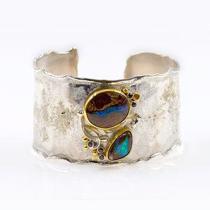boulder-opal-sterling-silver-gold-cuff-bracelet-Jennifer-Kalled