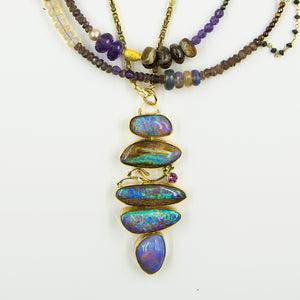 australian-boulder-opal-petrified-wood-grape-garnet-22k-18k-pendant-Jennifer-Kalled