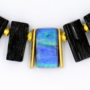 Jennifer-Kalled-boulder-opal-black-tourmaline-gold-necklace