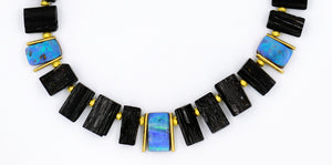 Jennifer-Kalled-boulder-opal-black-tourmaline-gold-necklace