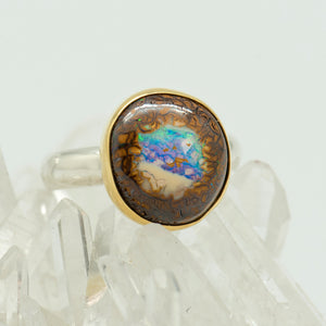 Australian Boulder Opal 22k and 18k gold Ring Size 8 Insurance & shipping included via Registered mail USPS within USA