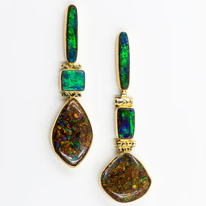 yowah-australian-boulder-opal-greens-post-earrings-22k-18k-14k-gold-Jennifer-Kalled