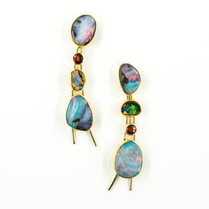 Jennifer-Kalled-australian-boulder-opal-red-sapphire-gold-post-earrings