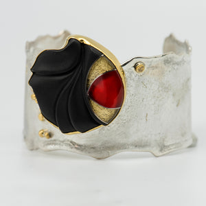 black-jade-18k-gold-mexican-opal-melted-style-cuff-bracelet-zircon-sterling-silver-Jennifer-Kalled
