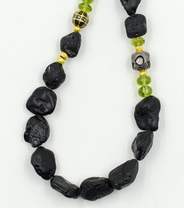 lava-rock-beaded-necklace-18k-gold-tourmaline-diamond-Jennifer-Kalled