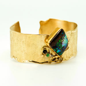 Jennifer-Kalled-boulder-opal-22k-18k-gold-melted-cuff-bracelet