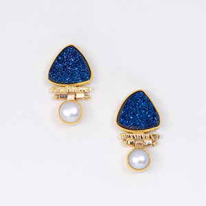 blue-drusy-pearl-drop-post-22k-18k-14k-earrings-Jennifer-Kalled