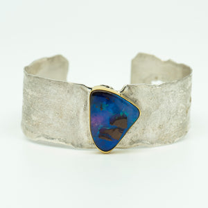 Jennifer-Kalled-melted-cuff-bracelet-sterling-silver-Australian-boulder-opal-kalled-gallery