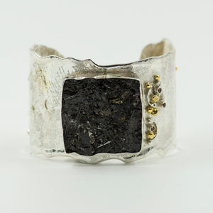 Black-tourmaline-zircon-gold-sterling-silver-cuff-bracelet-Jennifer-Kalled