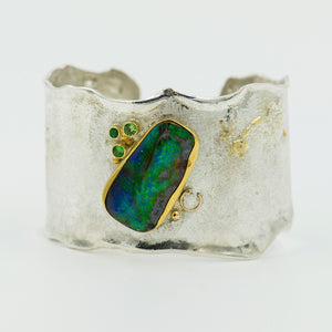boulder-opal-sterling-silver-22k-gold-zircon-cuff-bracelet-Jennifer-Kalled
