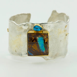 boulder-opal-sterling-silver-22k-gold-cuff-bracelet-Jennifer-Kalled