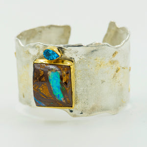 boulder-opal-sterling-silver-22k-gold-cuff-bracelet-Jennifer-Kalled
