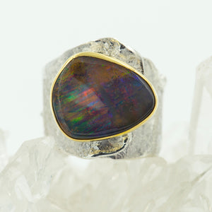 Boulder-Opal-sterling-22k-gold-wrap-ring-Jennifer-Kalled