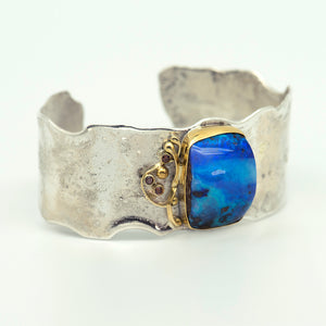 opal-sculpted-sterling-silver-22k-gold-zircon-cuff-bracelet-Jennifer-Kalled