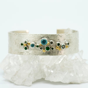 galaxy-cuff-bracelet-blue-green-topaz-tsavorite-sterling-silver-Jennifer-Kalled