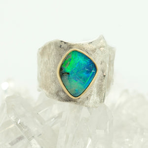 opal-sculpted-sterling-silver-22k-gold-ring-Jennifer-Kalled