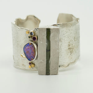 Jennifer-Kalled-touramaline-quartz-opal-sterling-silver-22k-18k-gold-cuff-bracelet-kalled-gallery