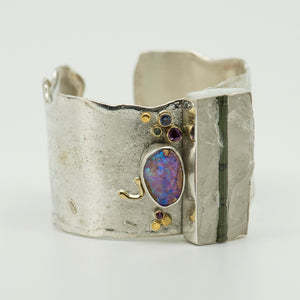 Jennifer-Kalled-touramaline-quartz-opal-sterling-silver-22k-18k-gold-cuff-bracelet-kalled-gallery