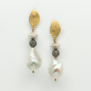 Jennifer-Kalled-baroque-pearl-post-earrings-diamond-encrusted-bead-sterling-beads-22k-14k-bi-metal-kalled-gallery