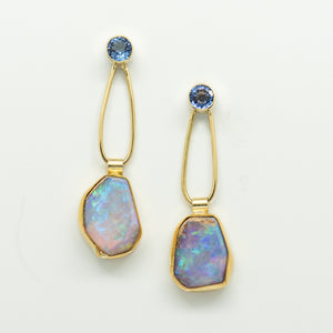 Jennifer-Kalled-australian-opal-petrified-wood-tanzanite-post-earrings-kalled-gallery